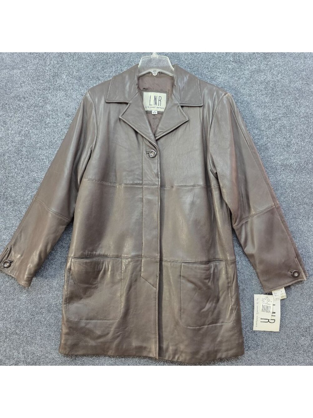 Vintage Y2K LNR M Brown Genuine Leather Car Coat Patchwork Jacket Deadstock